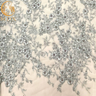 پارچه توری توری خاکستری سه بعدی گلدوزی برای لباس عروس