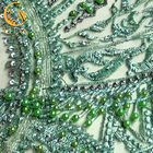 پارچه توری با مهره سبز پیچیده / پارچه از مواد توری برای لباس عروس