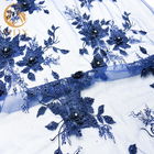 لباس عروس آبی تیره پارچه توری تزیین بدلیجات عرض 55 اینچ
