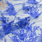 پارچه های توری عروسی آبی مدل MDX طرح گل زیبا 135 سانتی متر عرض