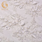 MDX پارچه های توری سفید منجوق 140 سانتی متر عرض لوکس با گل های سه بعدی