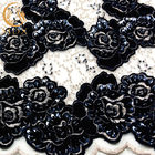 پارچه توری براق مشکی گلدوزی شده منجوق فرانسوی برای لباس عروس