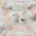 گلدوزی صورتی پارچه ای توری با مهره سه بعدی پارچه ای دست ساز محلول در آب برای لباس عروس