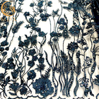 پارچه توری گلدوزی سه بعدی آبی سرمه ای برای لباس مجلسی شب