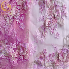 لباس ساقدوش عروس پارچه توری گلدار سه بعدی با منجوق دوزی شده