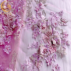 لباس ساقدوش عروس پارچه توری گلدار سه بعدی با منجوق دوزی شده