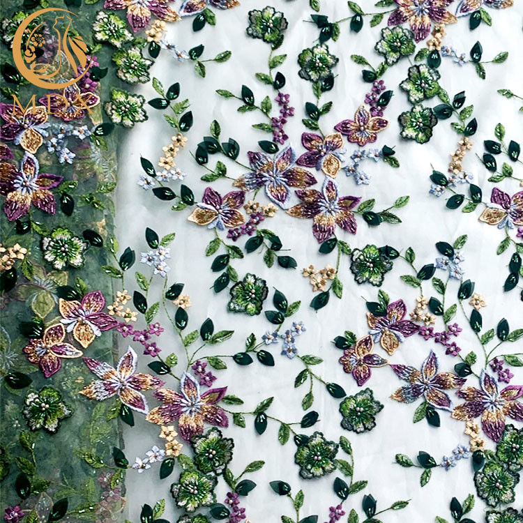 پارچه توری سه بعدی با عرض 140 سانتیمتر / توری گلدوزی گل برای منسوجات خانگی